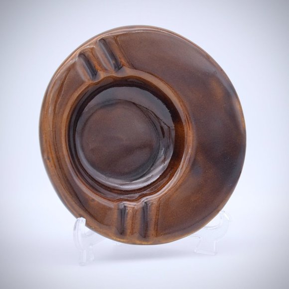 Western Stoneware MCM Round Ashtray Brown Glossy Monmouth IL Vintage Smooth Edge - Picture 2 of 7